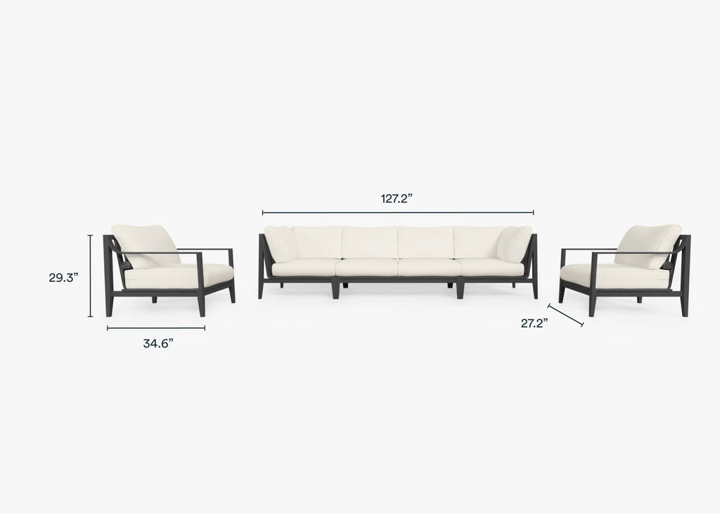 Canapé d'extérieur en aluminium anthracite avec fauteuils - 6 places
