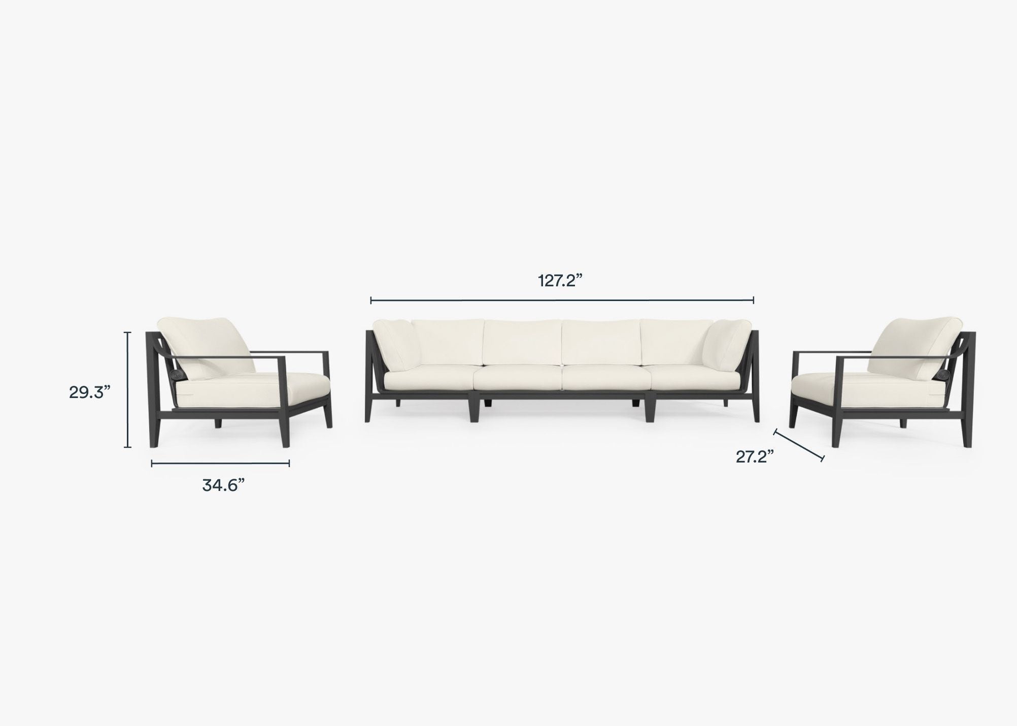 Canapé d'extérieur en aluminium anthracite avec fauteuils - 6 places