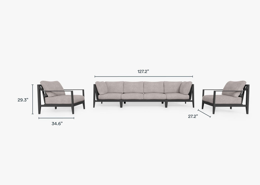 Canapé d'extérieur en aluminium anthracite avec fauteuils - 6 places