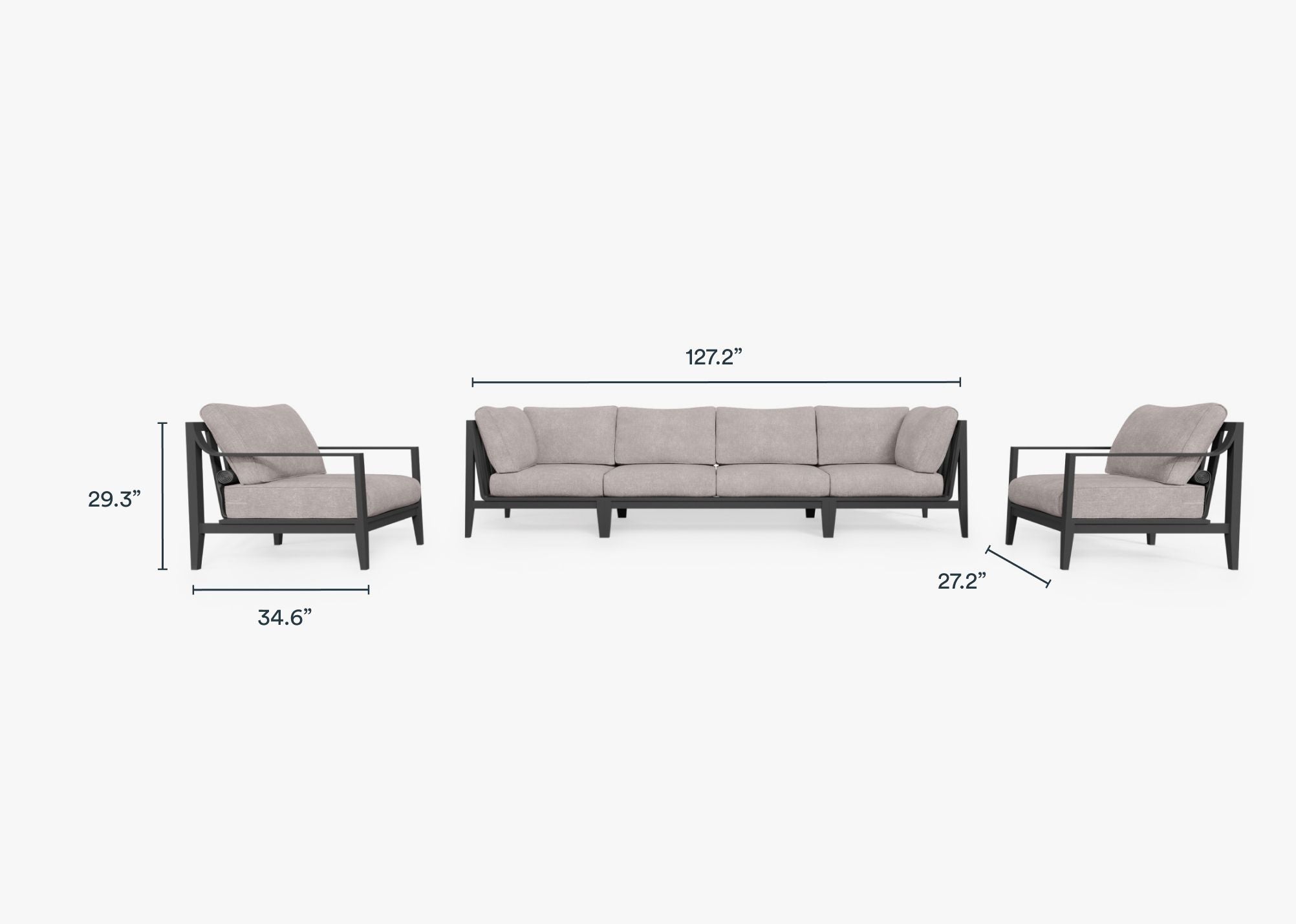 Canapé d'extérieur en aluminium anthracite avec fauteuils - 6 places