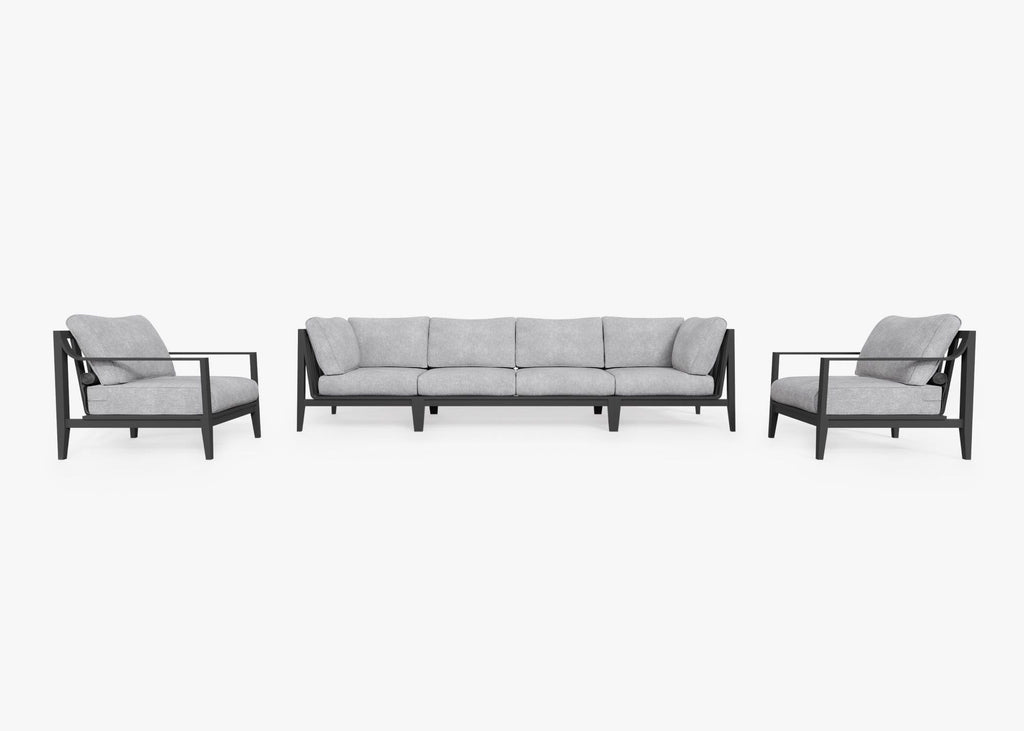 Canapé d'extérieur en aluminium anthracite avec fauteuils - 6 places