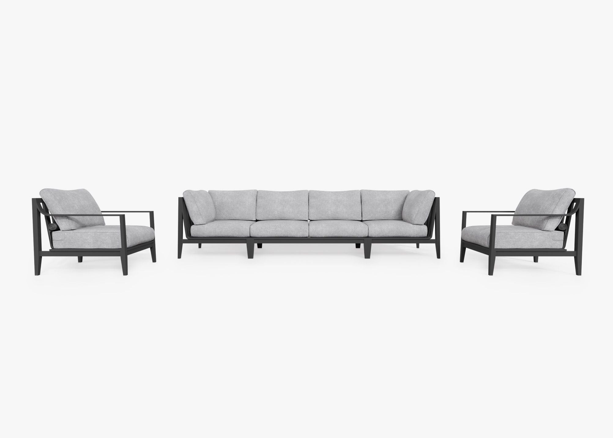 Canapé d'extérieur en aluminium anthracite avec fauteuils - 6 places