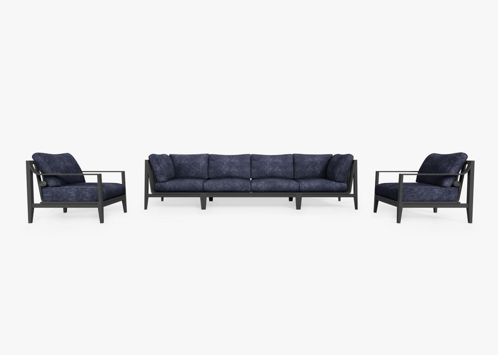Canapé d'extérieur en aluminium anthracite avec fauteuils - 6 places