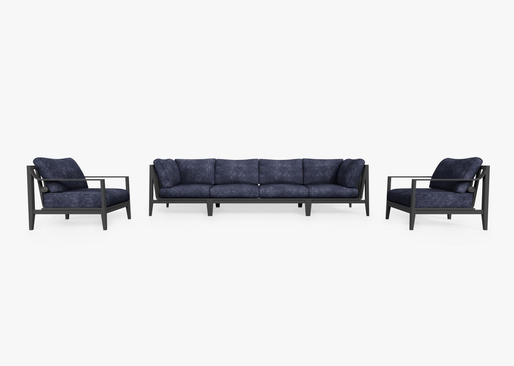 Canapé d'extérieur en aluminium anthracite avec fauteuils - 6 places