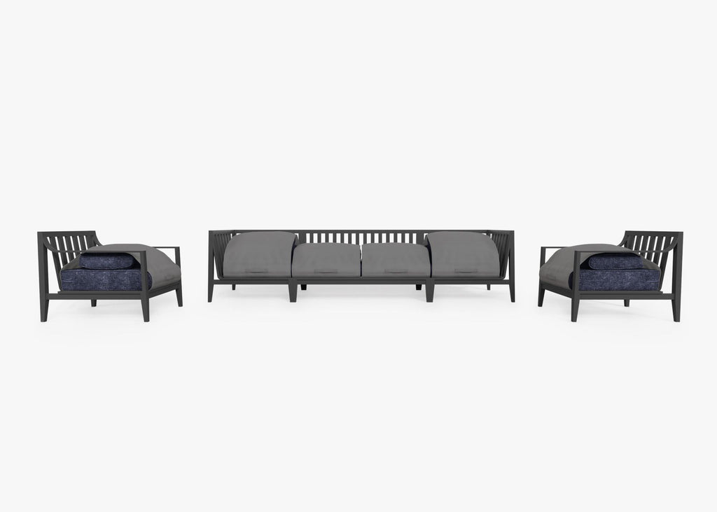Canapé d'extérieur en aluminium anthracite avec fauteuils - 6 places
