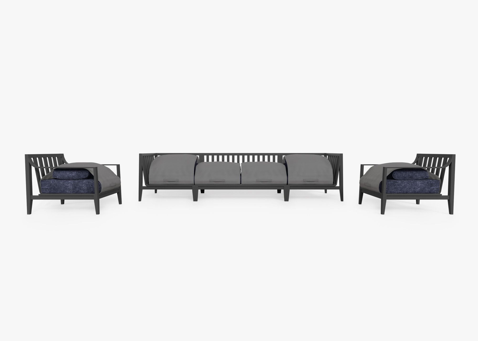 Canapé d'extérieur en aluminium anthracite avec fauteuils - 6 places