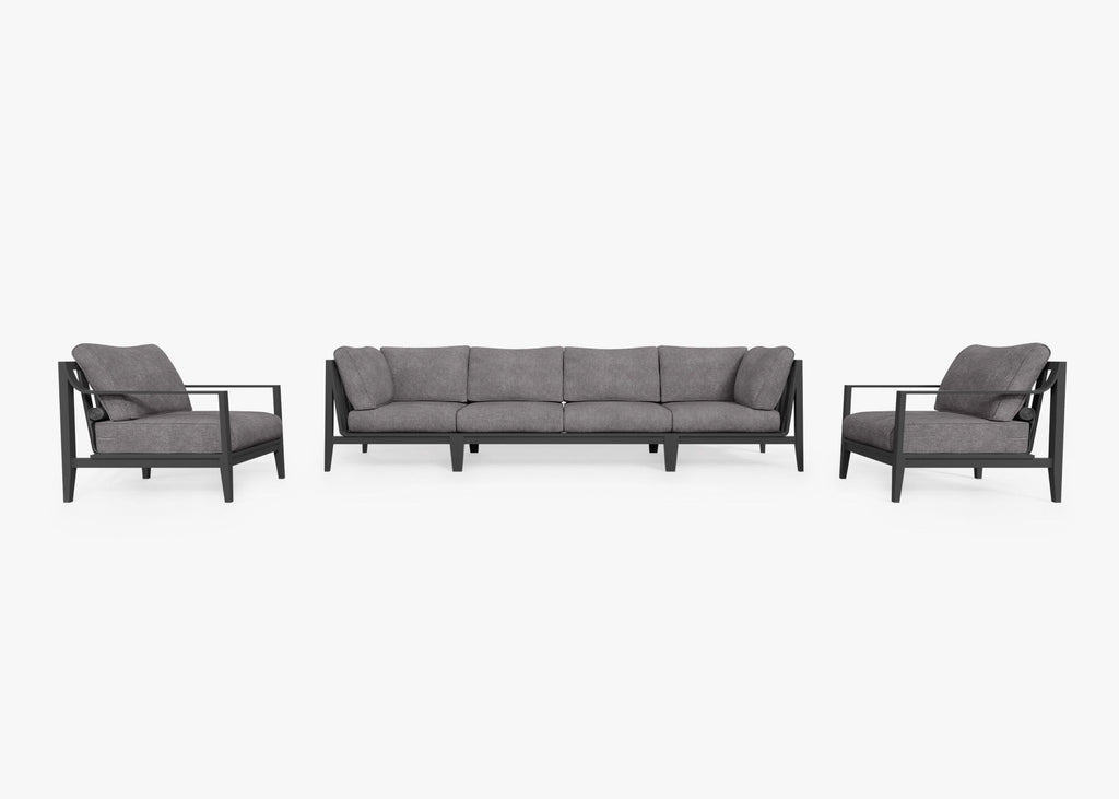 Canapé d'extérieur en aluminium anthracite avec fauteuils - 6 places