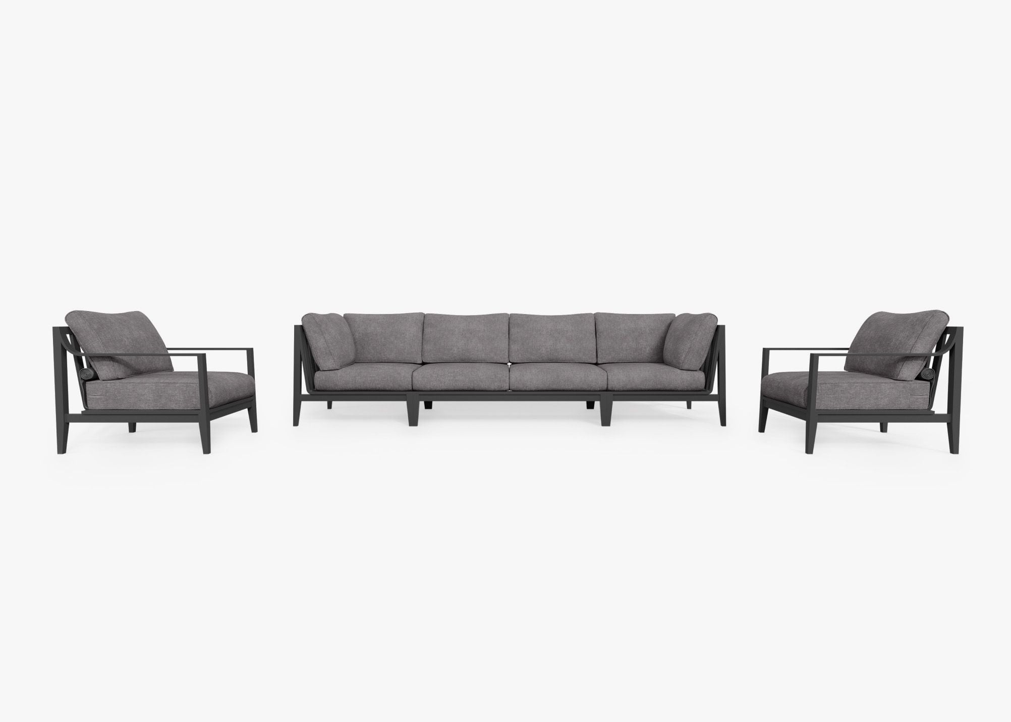 Canapé d'extérieur en aluminium anthracite avec fauteuils - 6 places