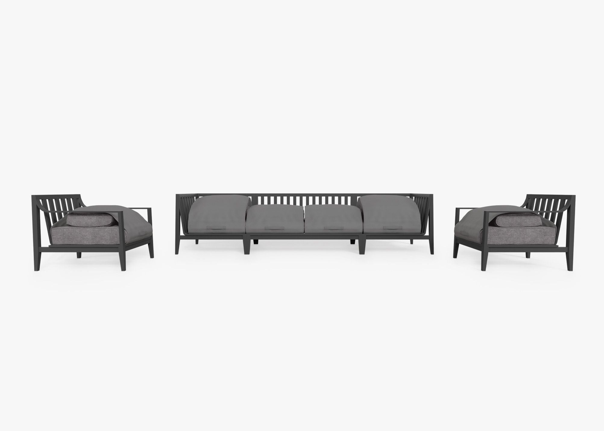 Canapé d'extérieur en aluminium anthracite avec fauteuils - 6 places