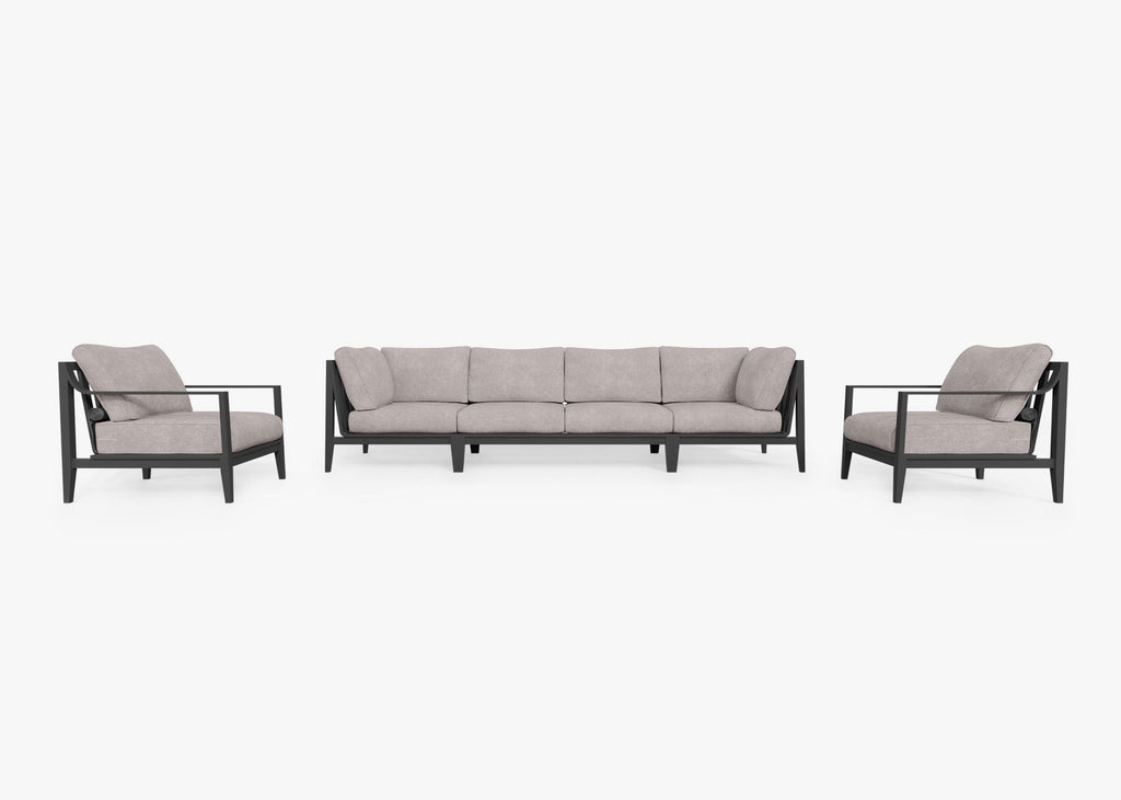 Canapé d'extérieur en aluminium anthracite avec fauteuils - 6 places
