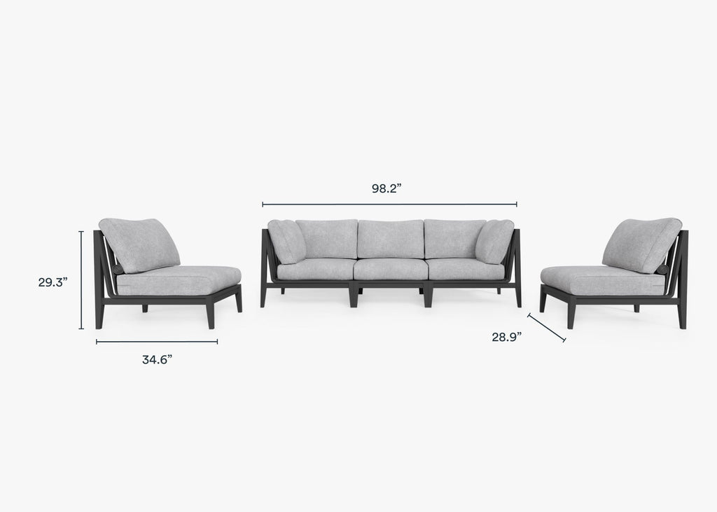 Canapé d'extérieur en aluminium anthracite avec accoudoirs - 5 places