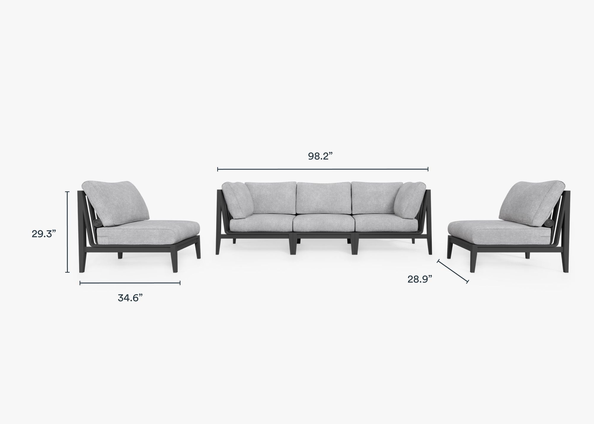 Canapé d'extérieur en aluminium anthracite avec accoudoirs - 5 places