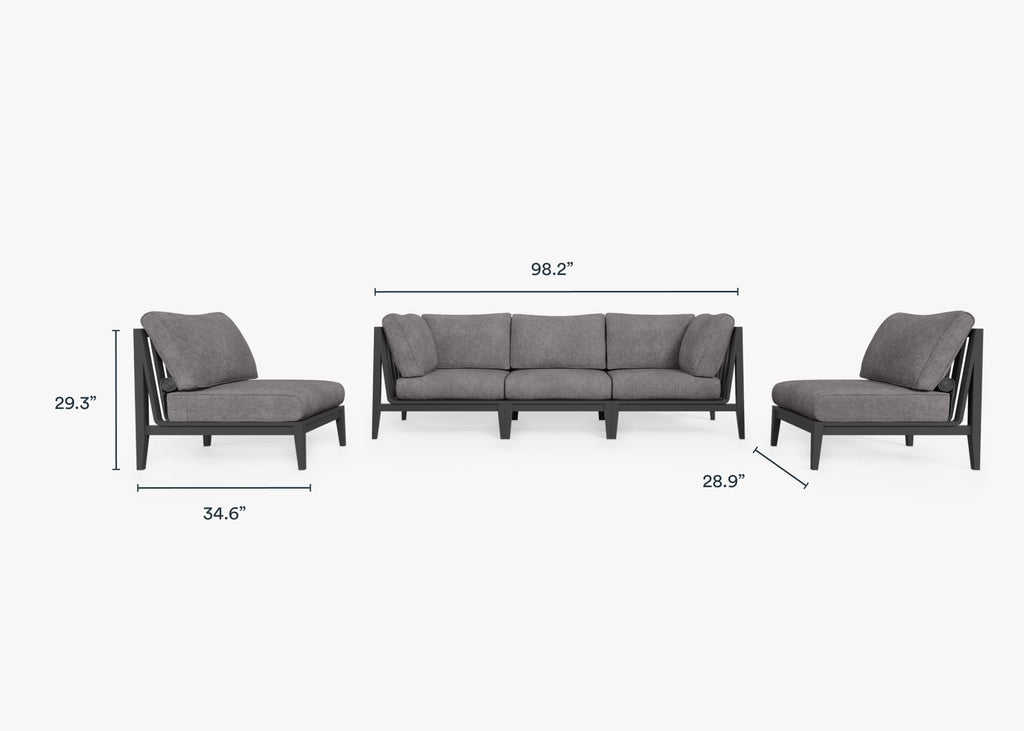 Canapé d'extérieur en aluminium anthracite avec accoudoirs - 5 places