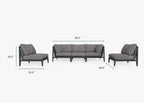 Canapé d'extérieur en aluminium anthracite avec accoudoirs - 5 places