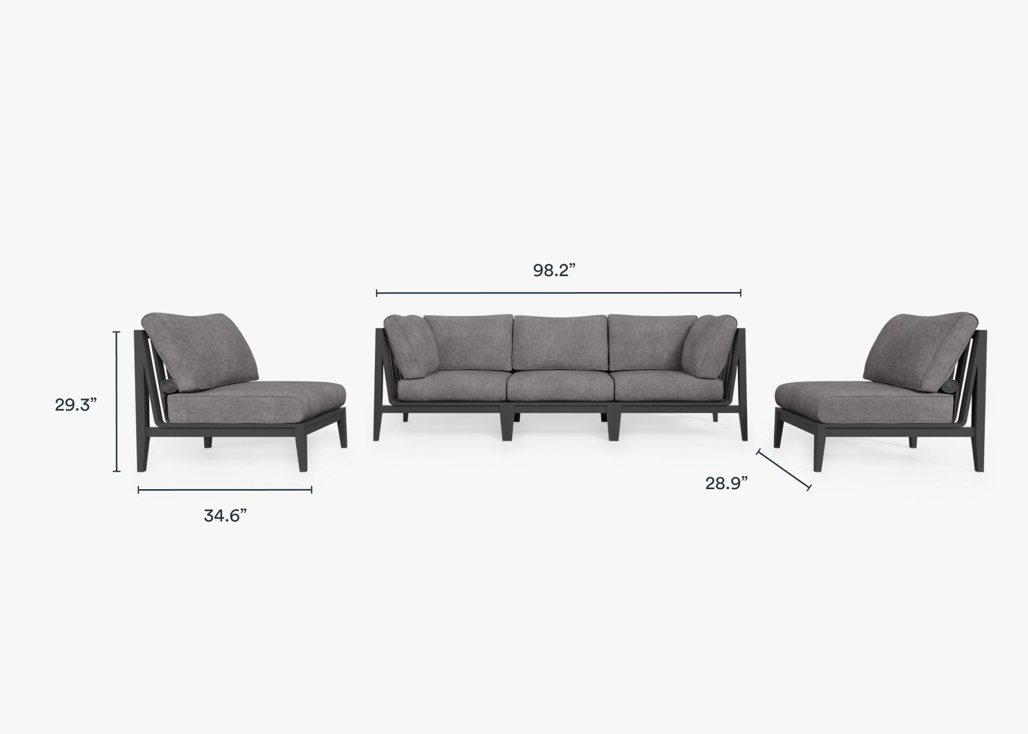 Canapé d'extérieur en aluminium anthracite avec accoudoirs - 5 places