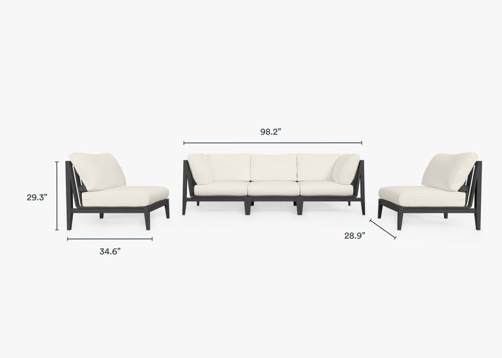 Canapé d'extérieur en aluminium anthracite avec accoudoirs - 5 places