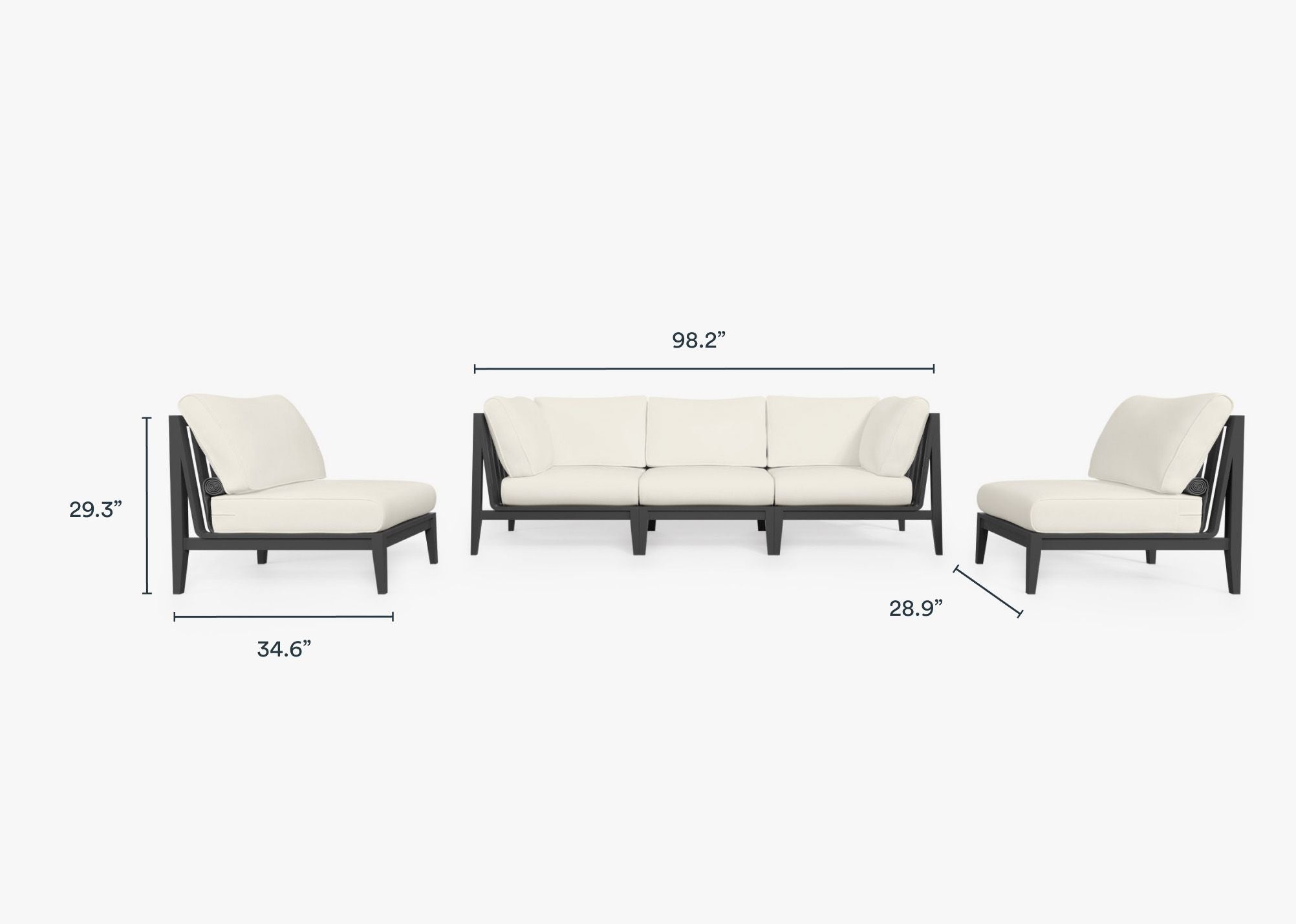 Canapé d'extérieur en aluminium anthracite avec accoudoirs - 5 places