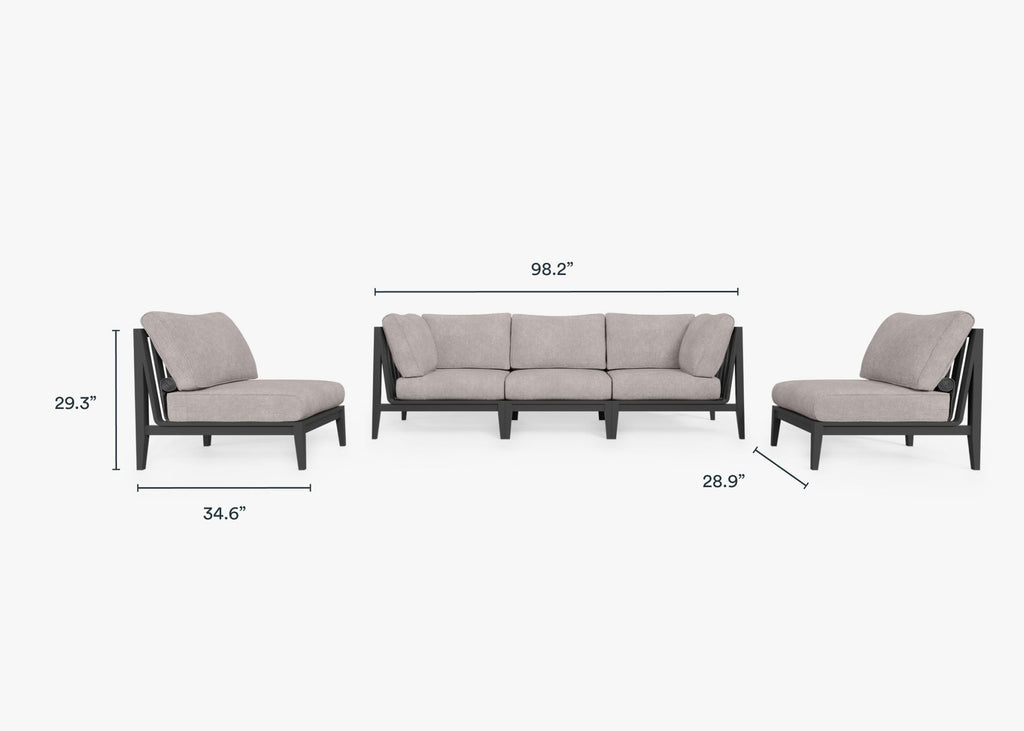 Canapé d'extérieur en aluminium anthracite avec accoudoirs - 5 places