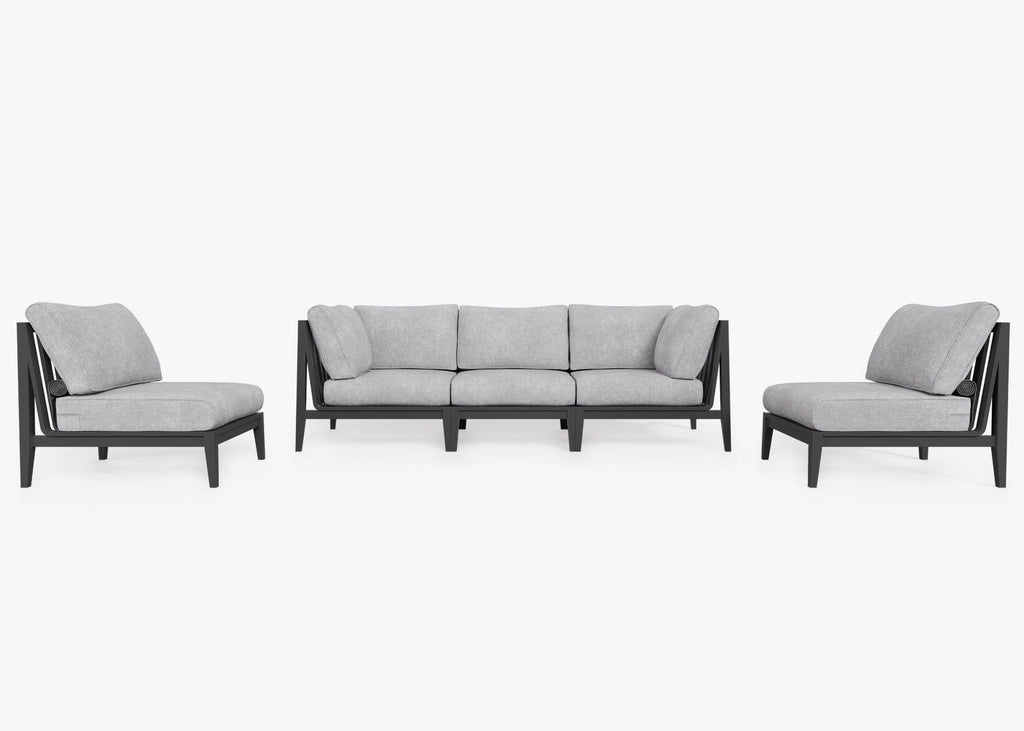 Canapé d'extérieur en aluminium anthracite avec accoudoirs - 5 places