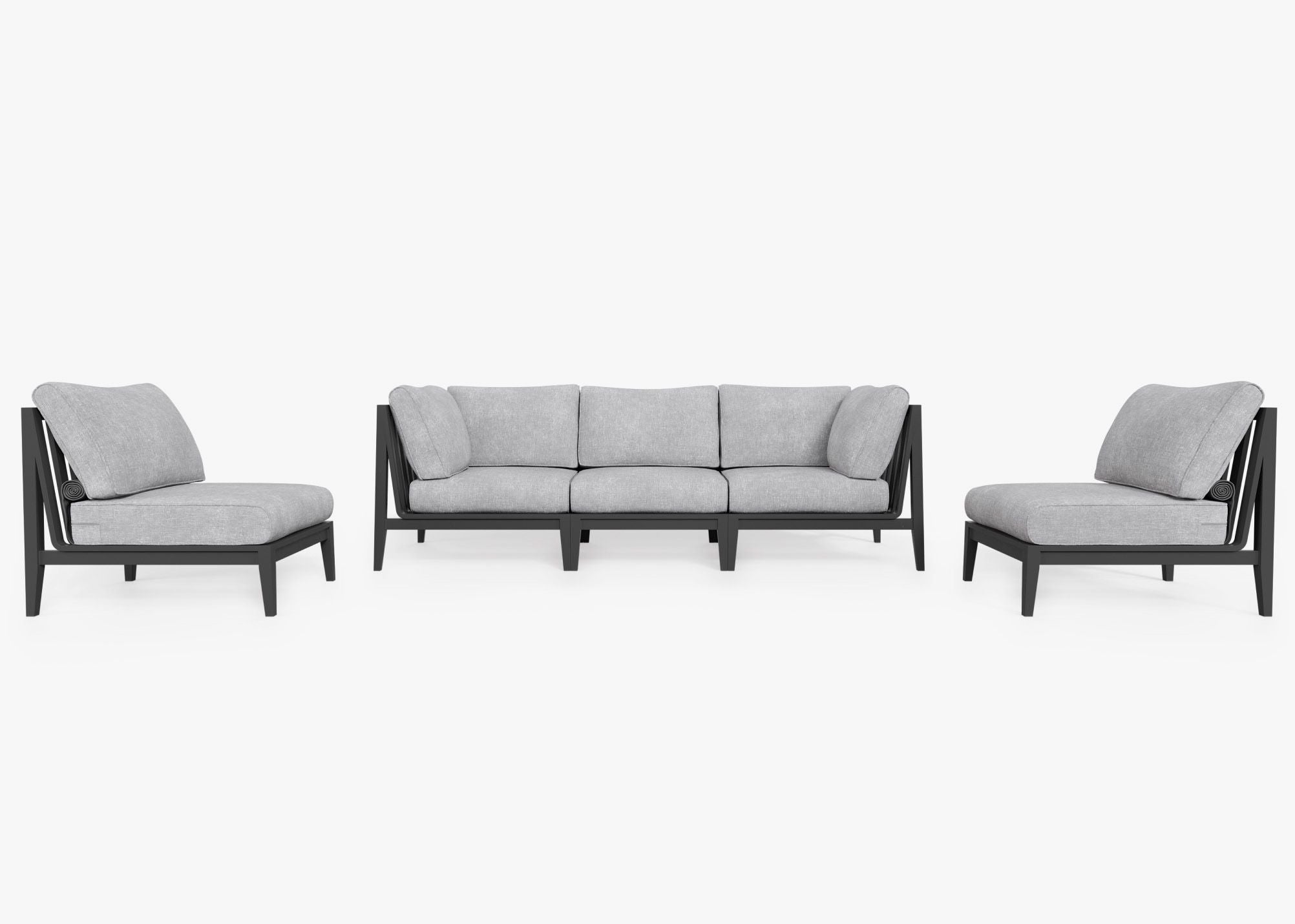 Canapé d'extérieur en aluminium anthracite avec accoudoirs - 5 places