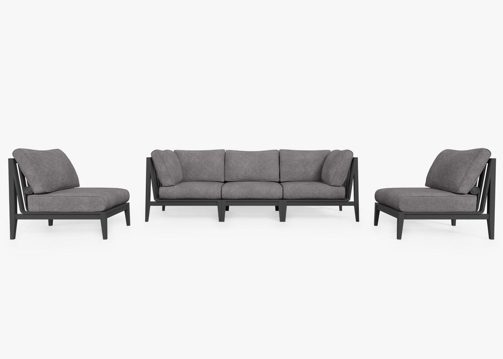 Canapé d'extérieur en aluminium anthracite avec accoudoirs - 5 places