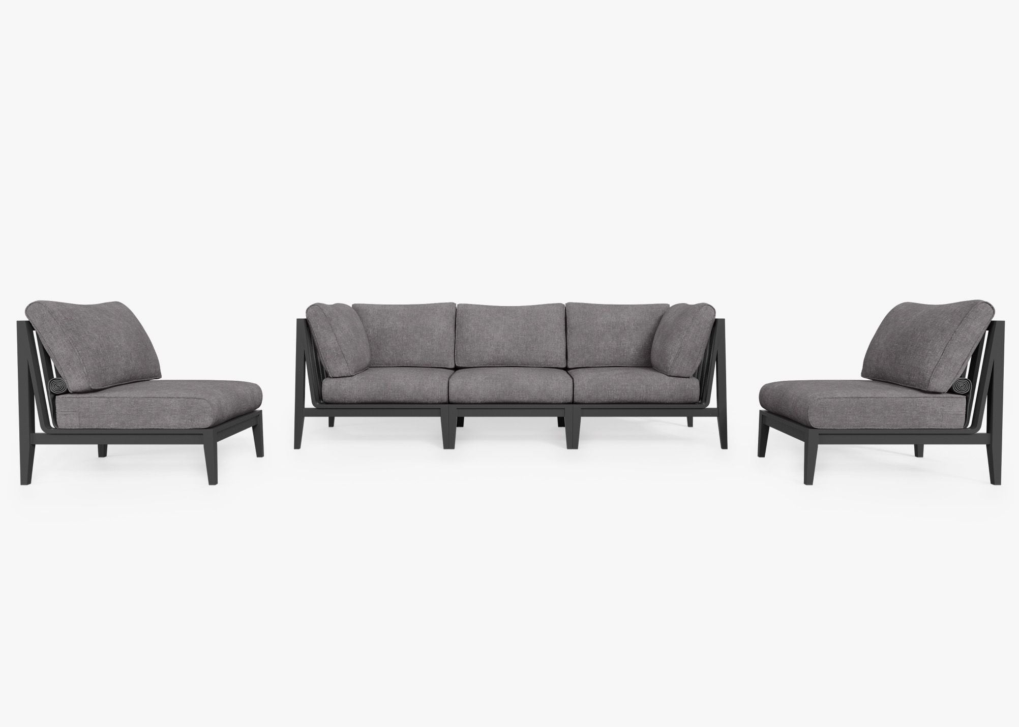 Canapé d'extérieur en aluminium anthracite avec accoudoirs - 5 places