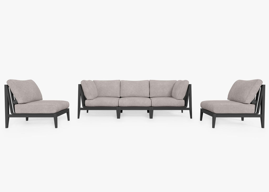 Canapé d'extérieur en aluminium anthracite avec accoudoirs - 5 places