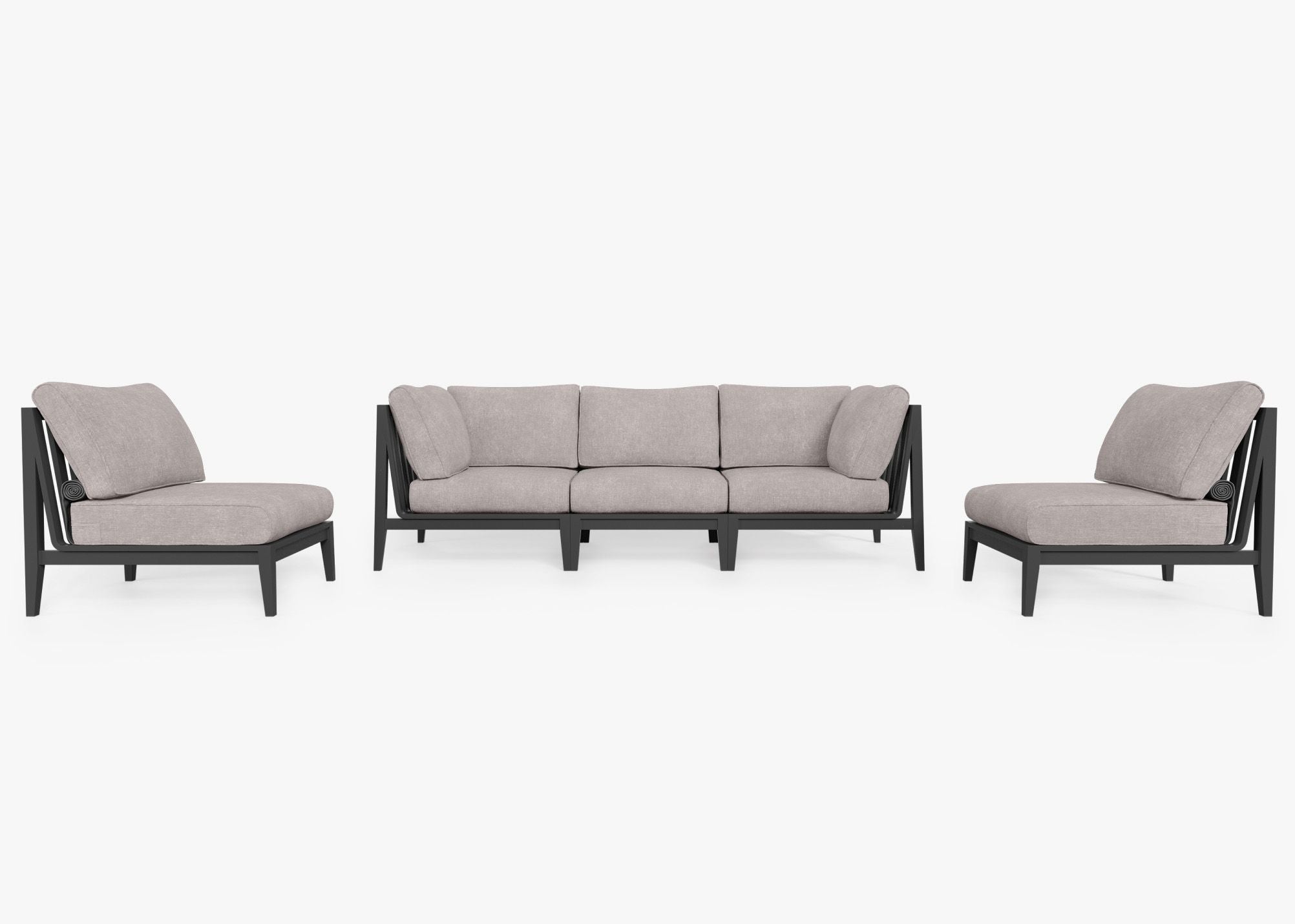 Canapé d'extérieur en aluminium anthracite avec accoudoirs - 5 places