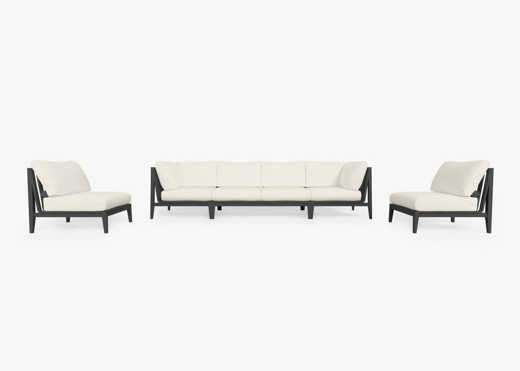 Canapé d'extérieur en aluminium anthracite avec accoudoirs - 6 places