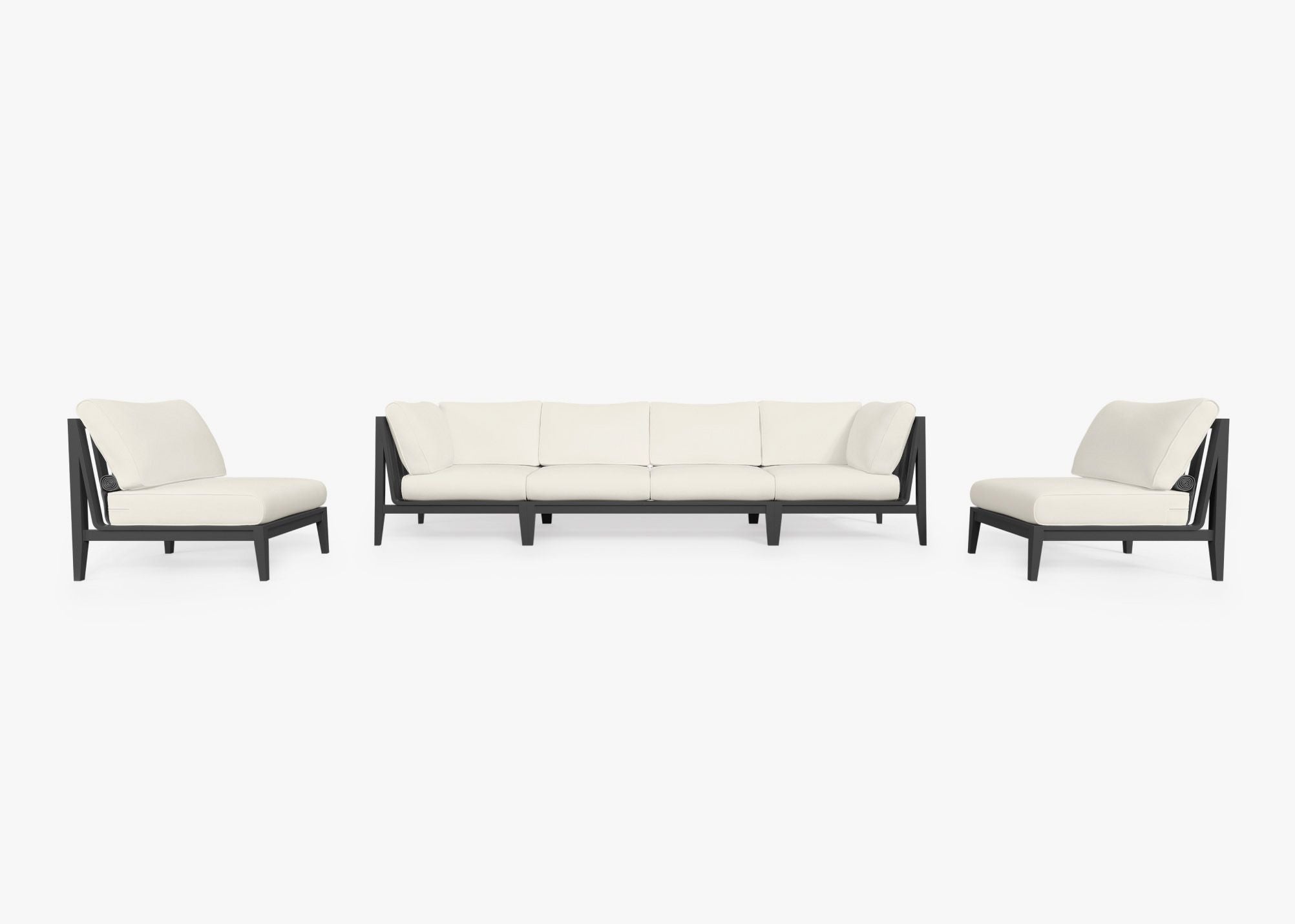 Canapé d'extérieur en aluminium anthracite avec accoudoirs - 6 places