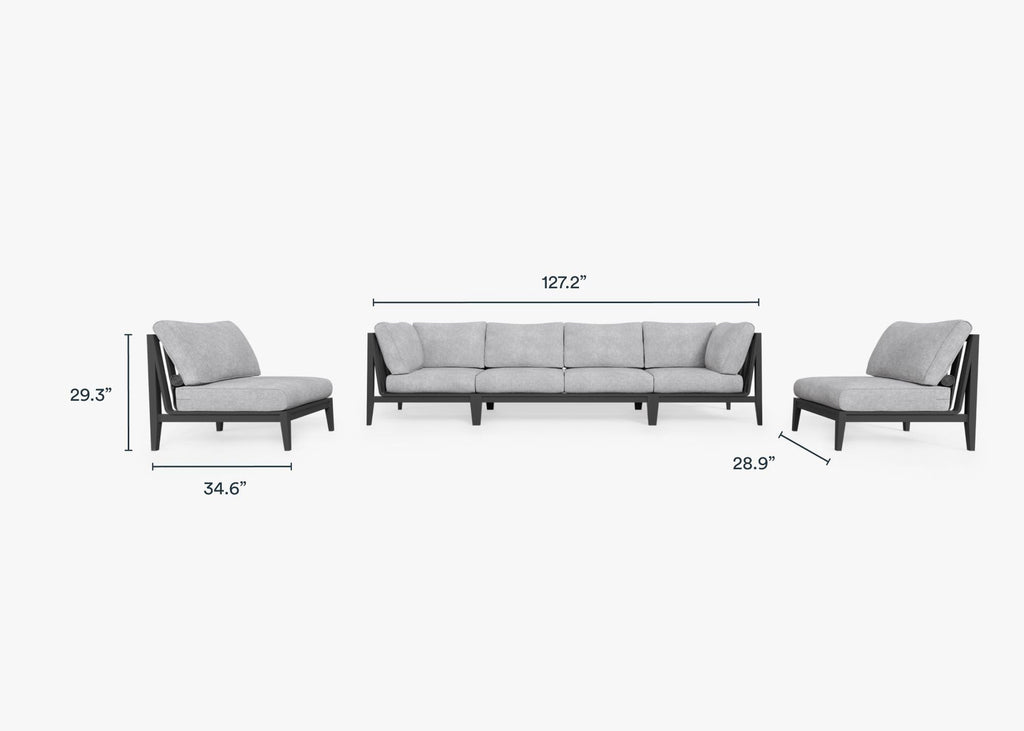Canapé d'extérieur en aluminium anthracite avec accoudoirs - 6 places
