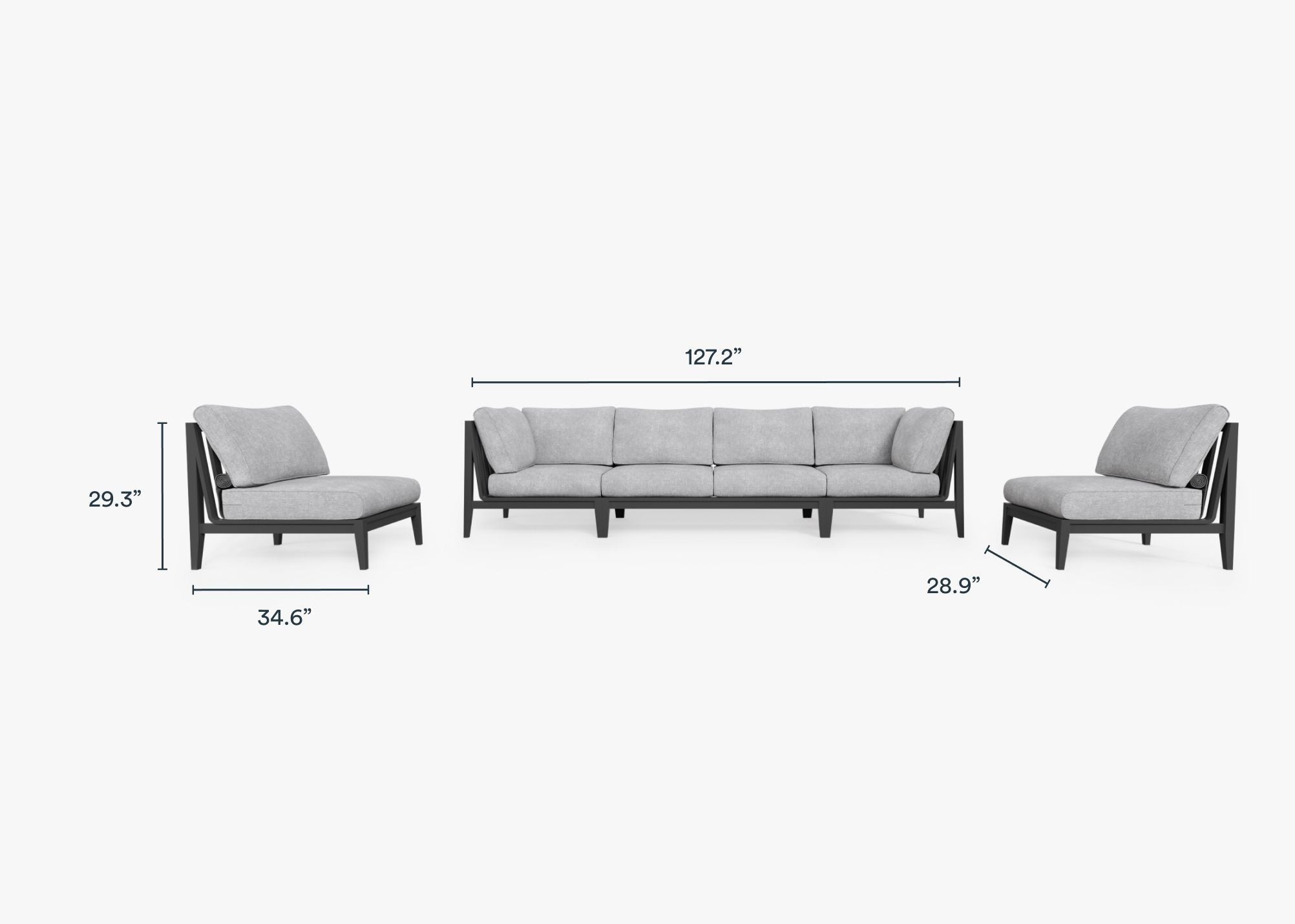 Canapé d'extérieur en aluminium anthracite avec accoudoirs - 6 places