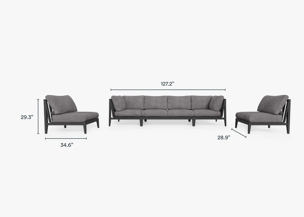 Canapé d'extérieur en aluminium anthracite avec accoudoirs - 6 places