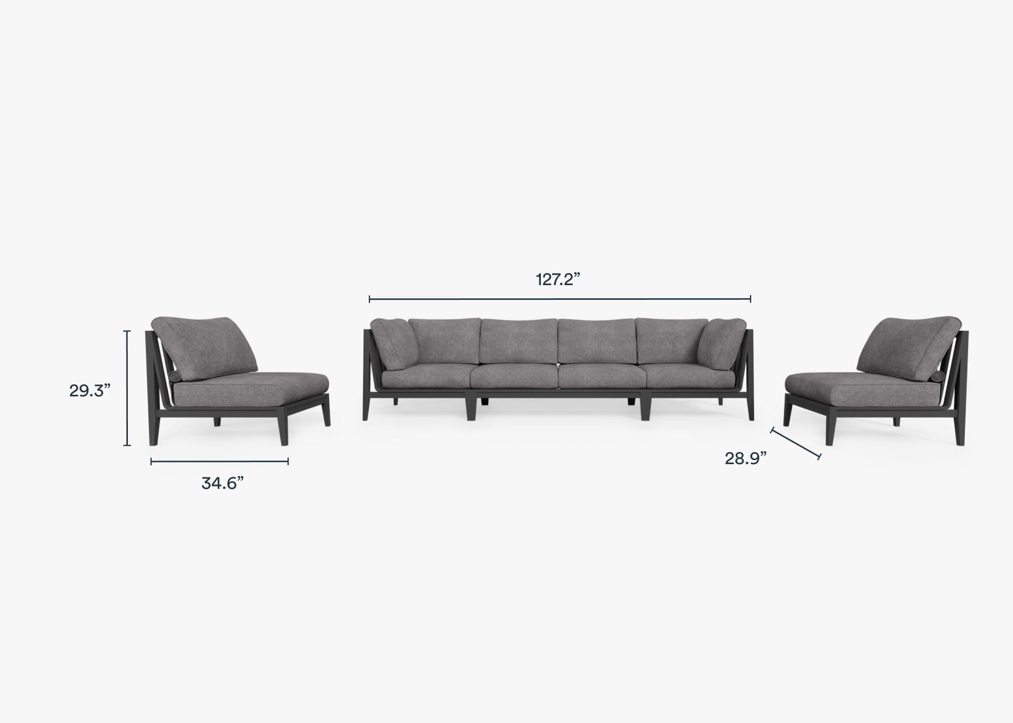 Canapé d'extérieur en aluminium anthracite avec accoudoirs - 6 places