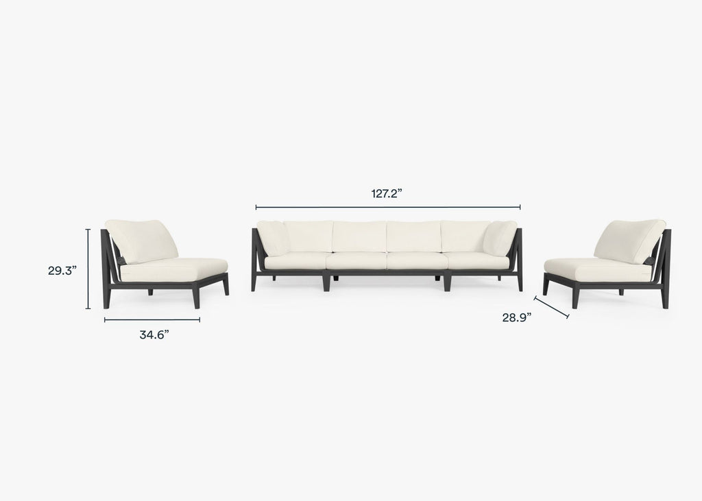 Canapé d'extérieur en aluminium anthracite avec accoudoirs - 6 places