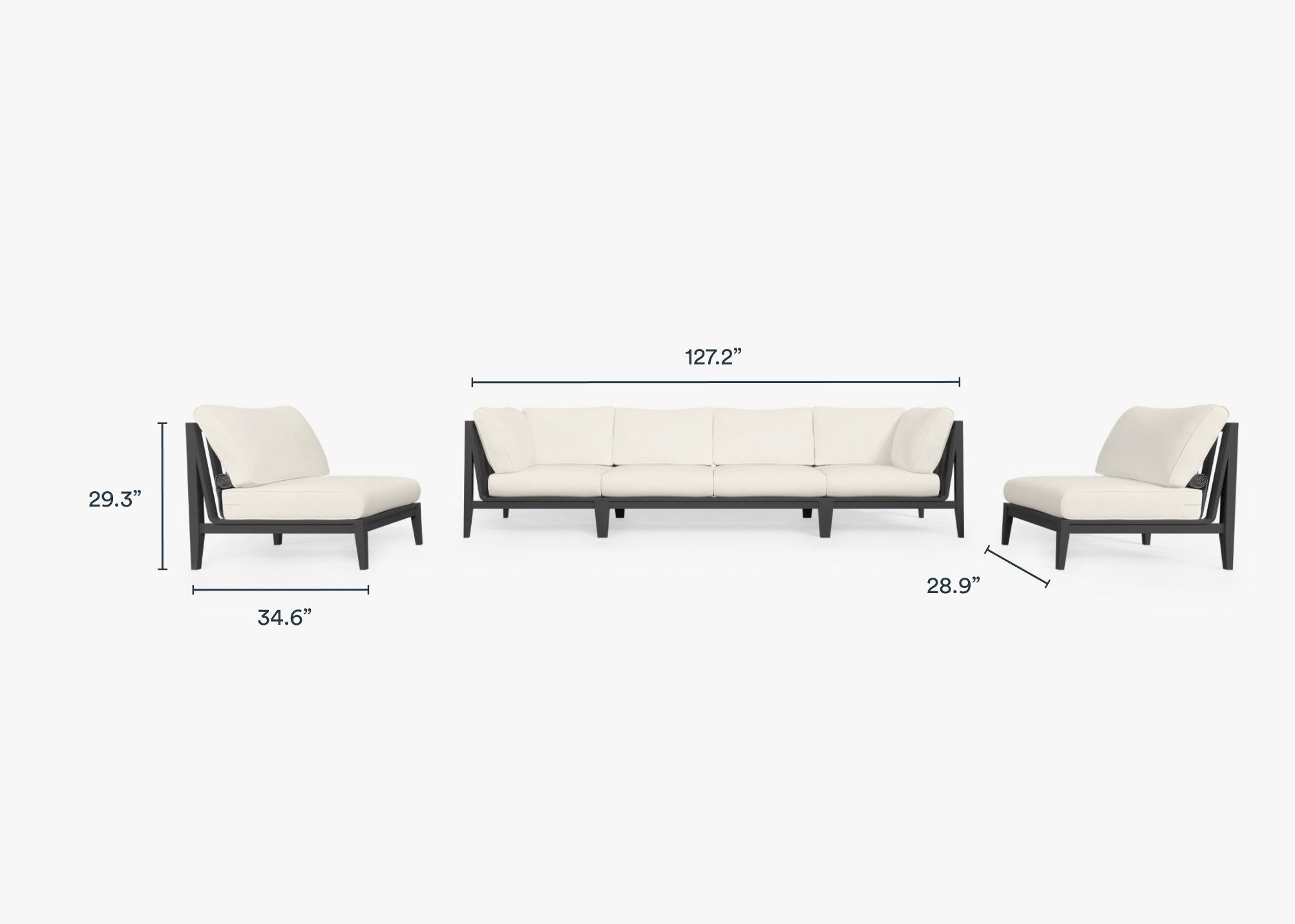 Canapé d'extérieur en aluminium anthracite avec accoudoirs - 6 places