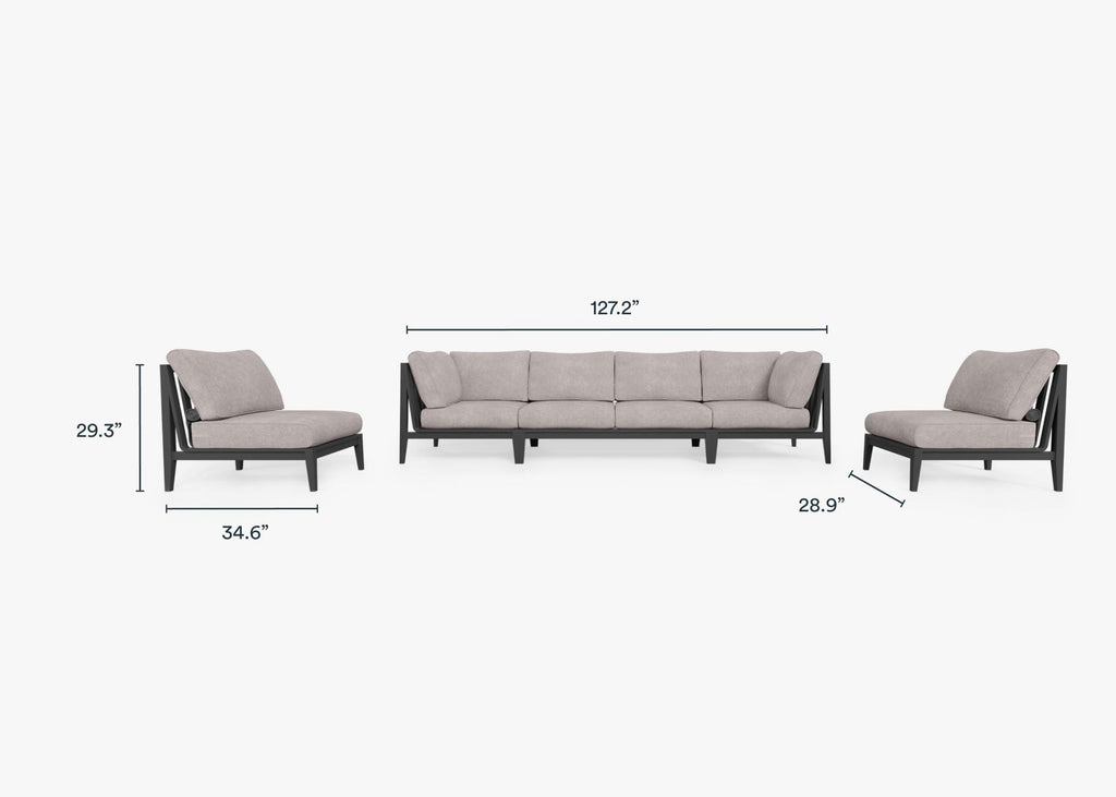 Canapé d'extérieur en aluminium anthracite avec accoudoirs - 6 places