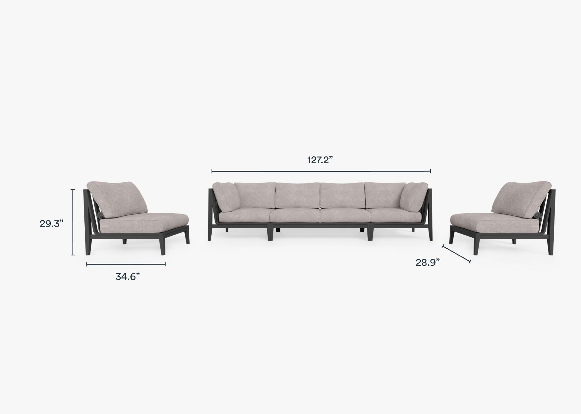 Canapé d'extérieur en aluminium anthracite avec accoudoirs - 6 places
