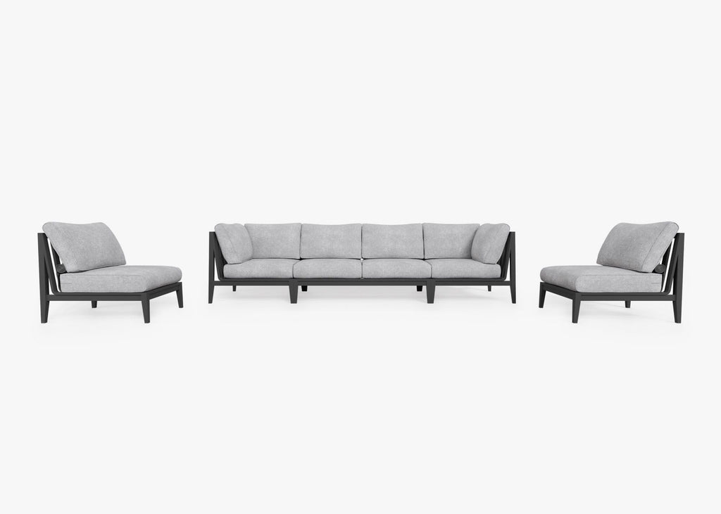 Canapé d'extérieur en aluminium anthracite avec accoudoirs - 6 places