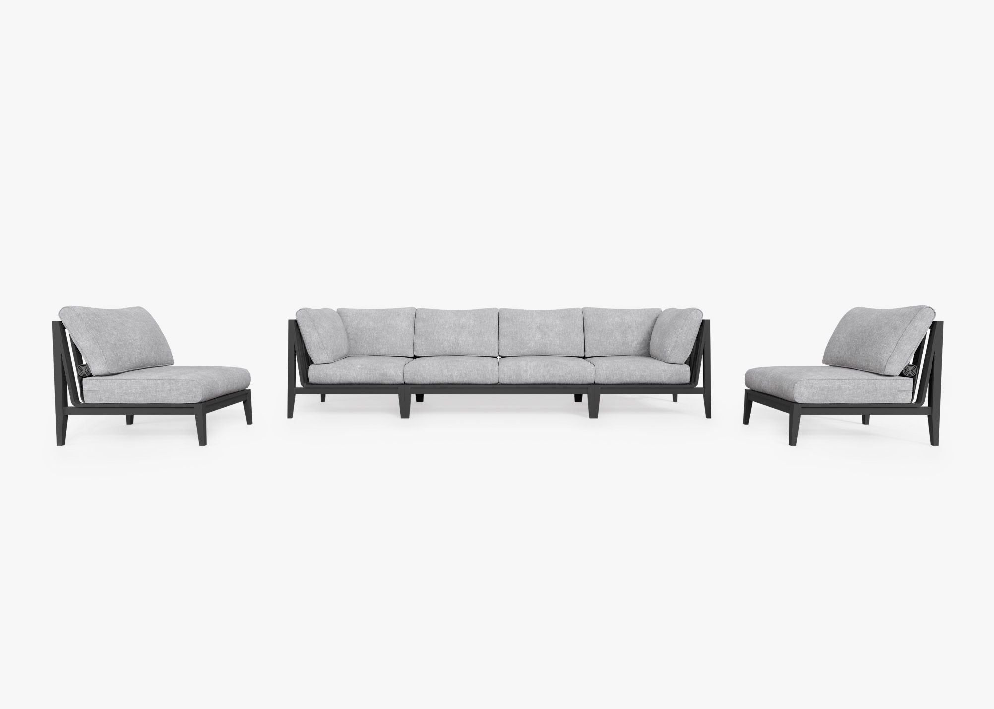 Canapé d'extérieur en aluminium anthracite avec accoudoirs - 6 places