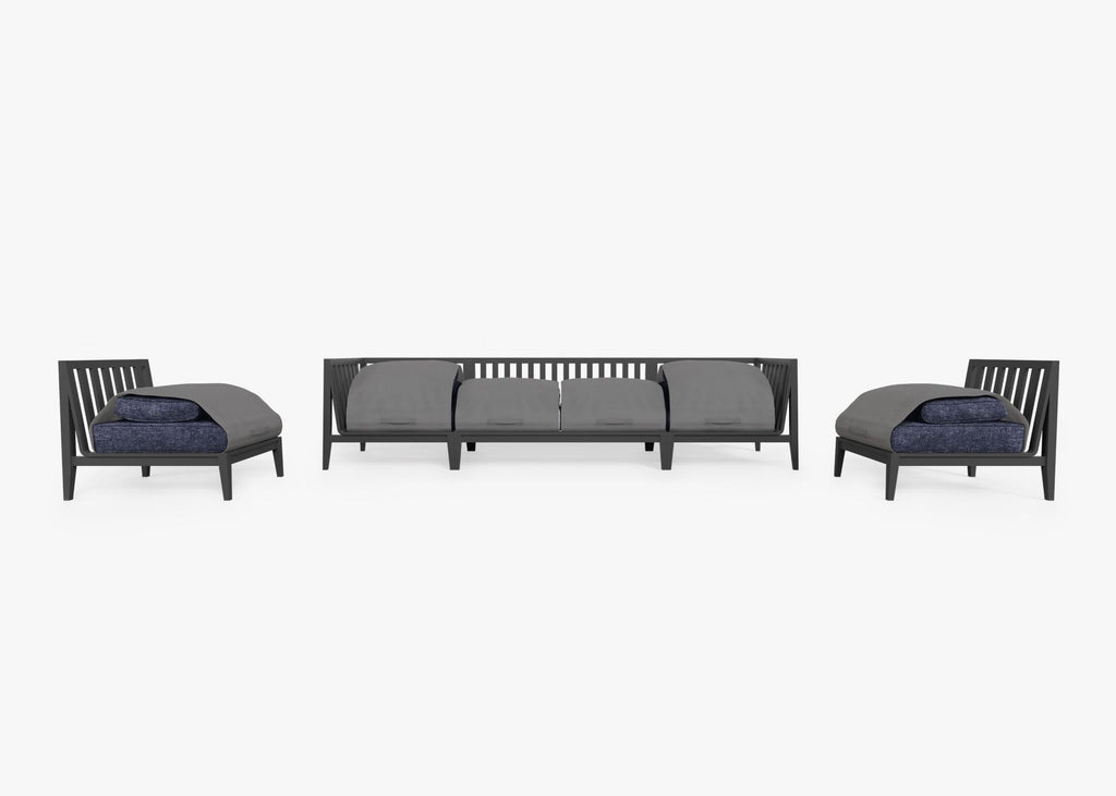 Canapé d'extérieur en aluminium anthracite avec accoudoirs - 6 places