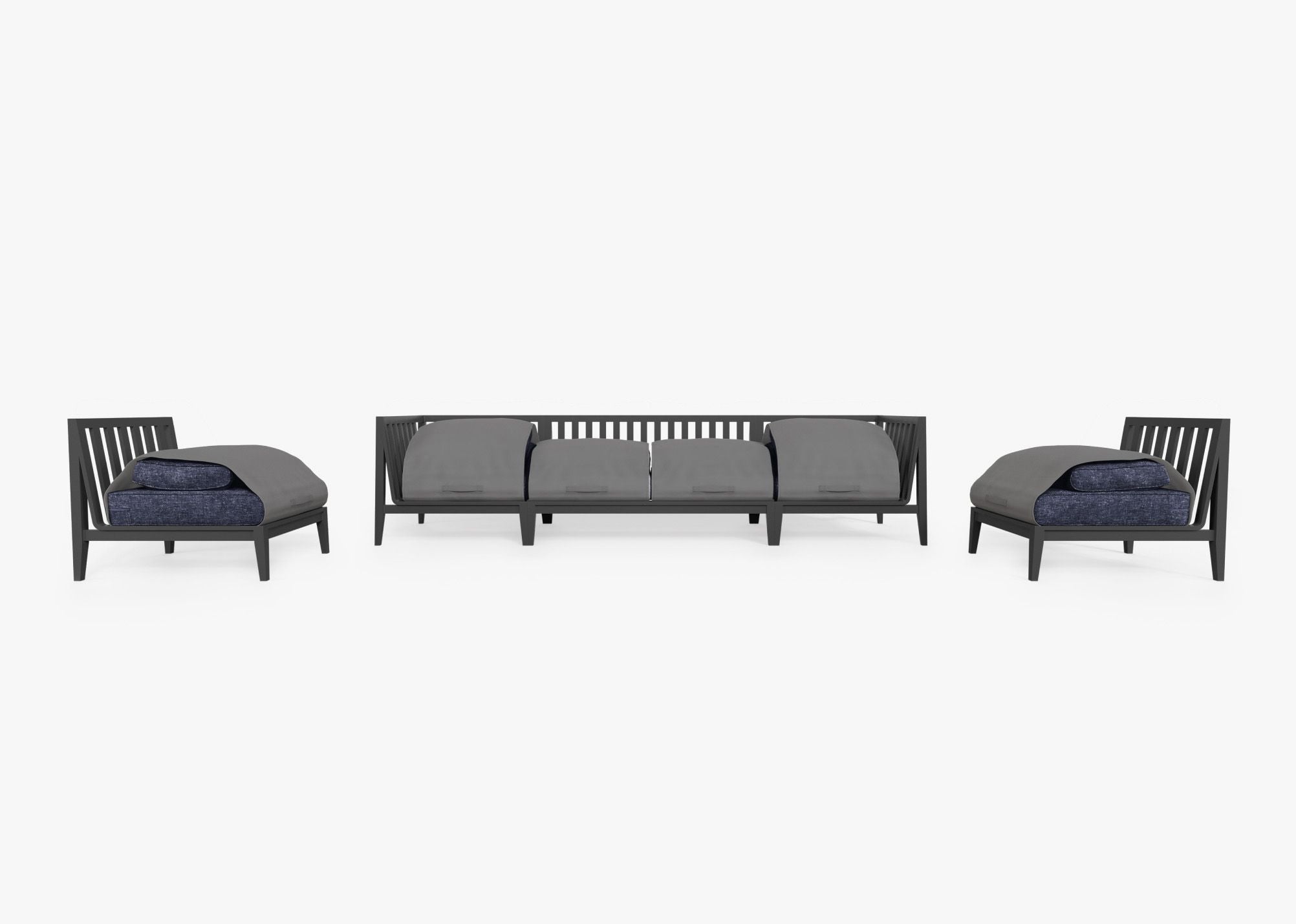 Canapé d'extérieur en aluminium anthracite avec accoudoirs - 6 places