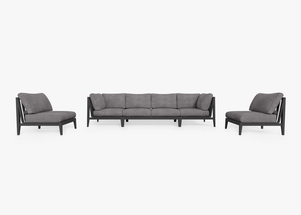 Canapé d'extérieur en aluminium anthracite avec accoudoirs - 6 places