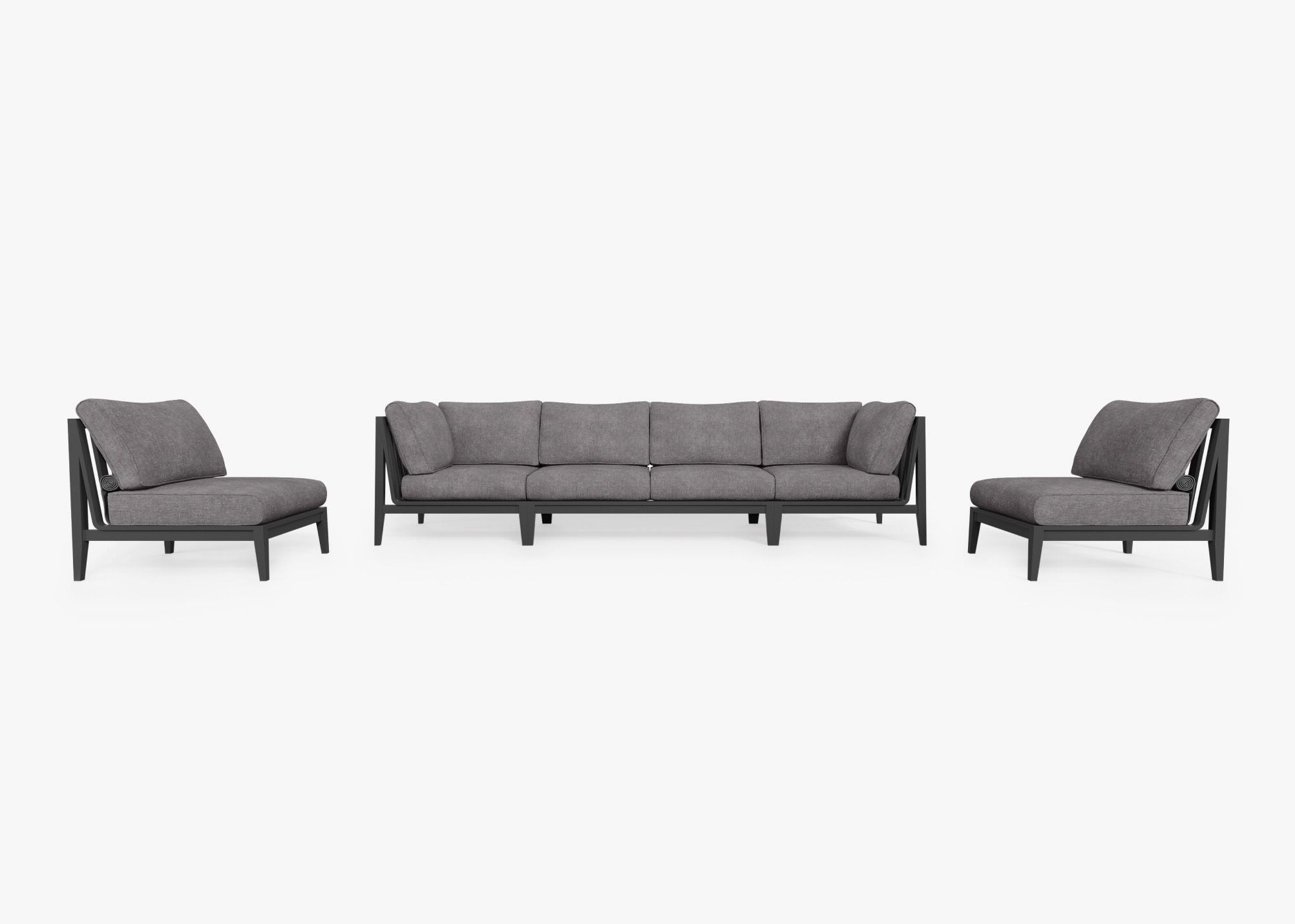 Canapé d'extérieur en aluminium anthracite avec accoudoirs - 6 places