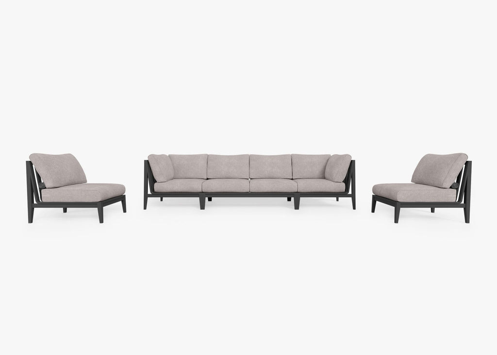 Canapé d'extérieur en aluminium anthracite avec accoudoirs - 6 places