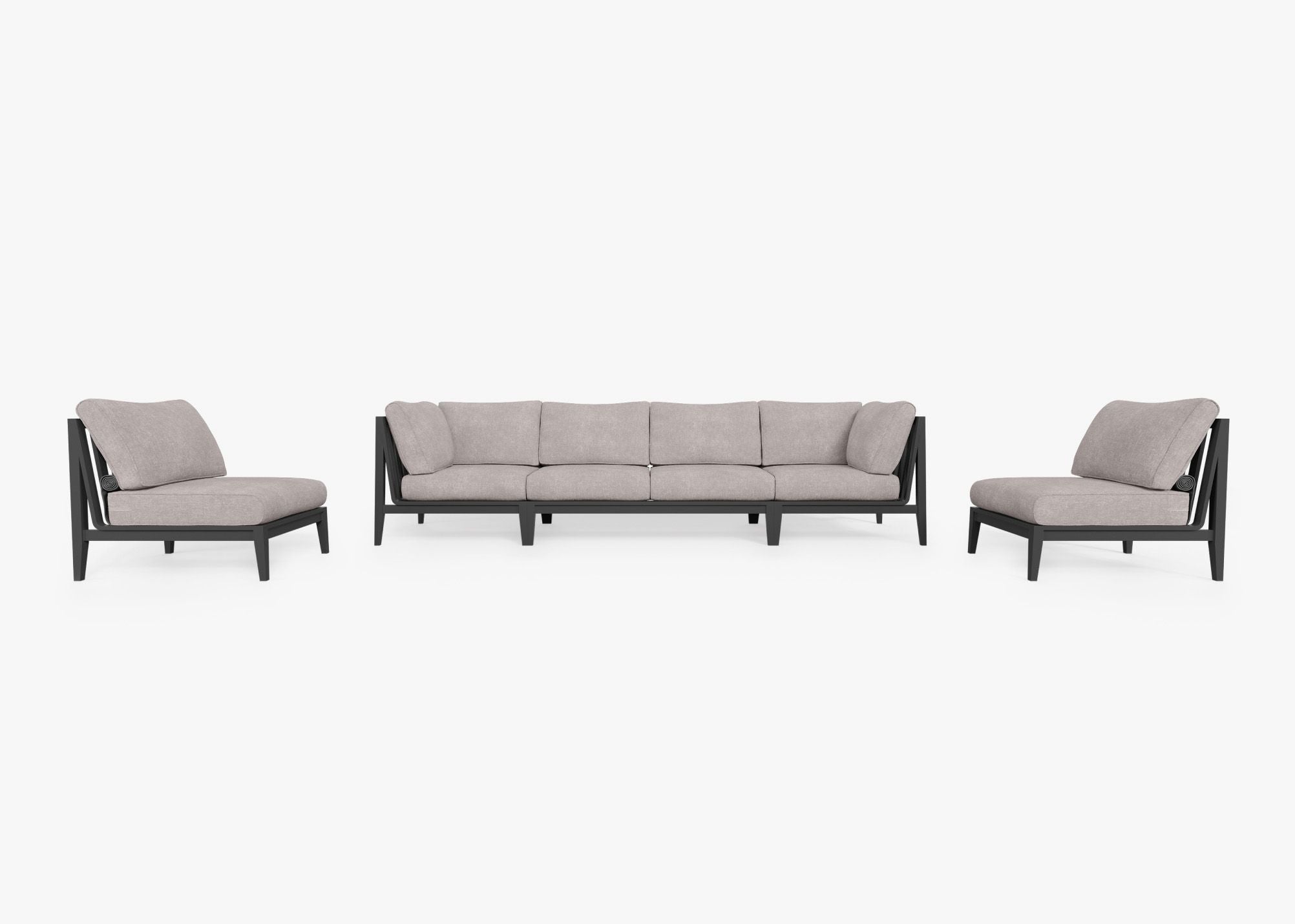 Canapé d'extérieur en aluminium anthracite avec accoudoirs - 6 places