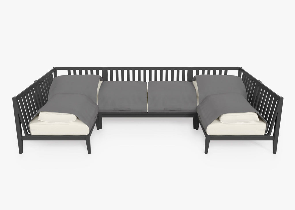 Canapé d'extérieur sectionnel en U en aluminium anthracite - 6 places