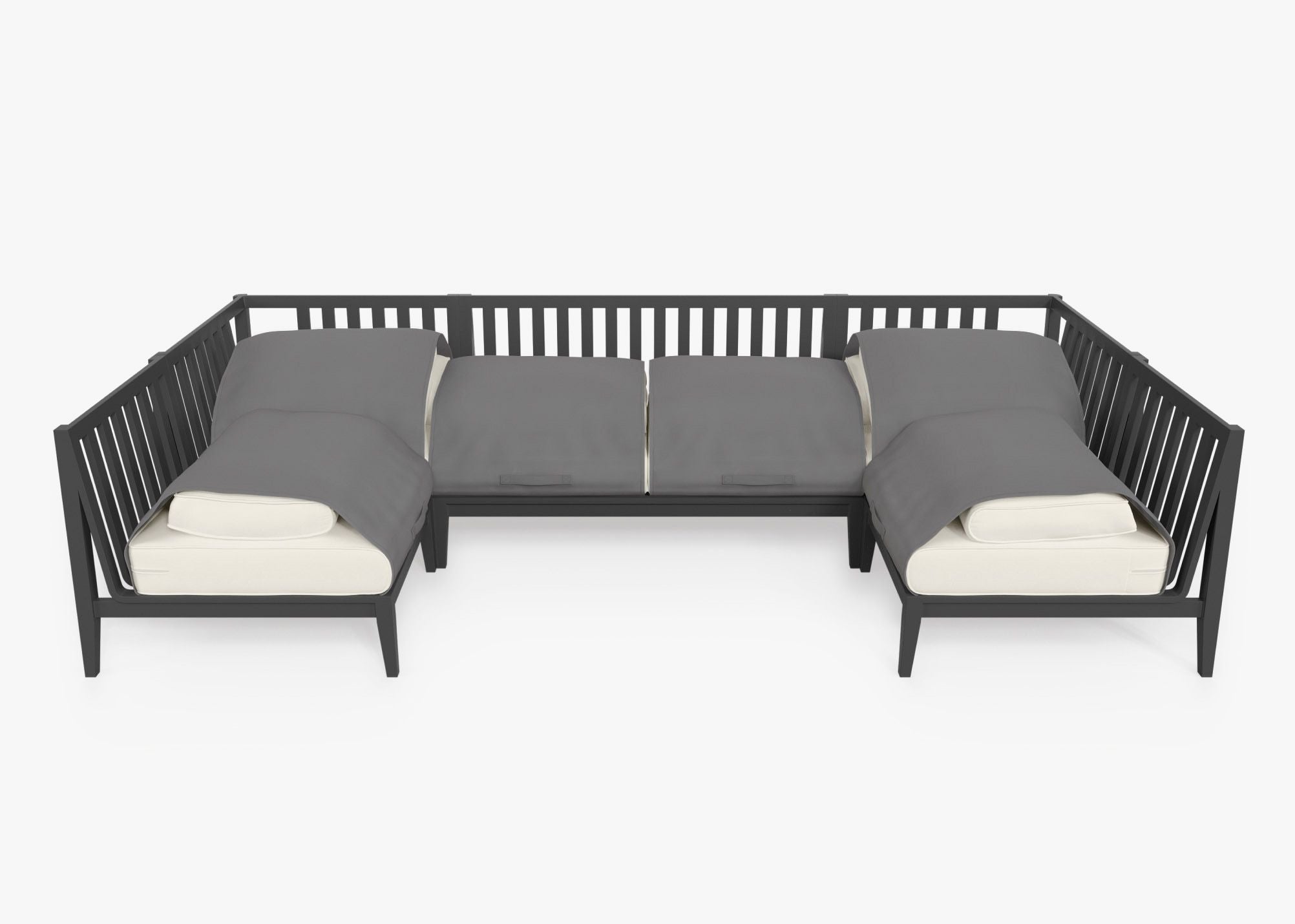 Canapé d'extérieur sectionnel en U en aluminium anthracite - 6 places