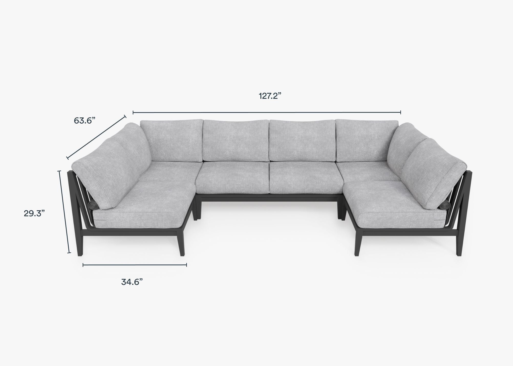 Canapé d'extérieur sectionnel en U en aluminium anthracite - 6 places