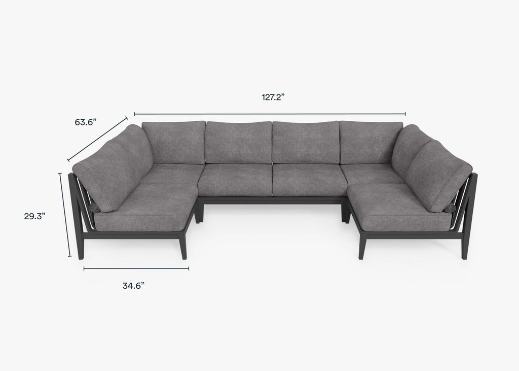Canapé d'extérieur sectionnel en U en aluminium anthracite - 6 places